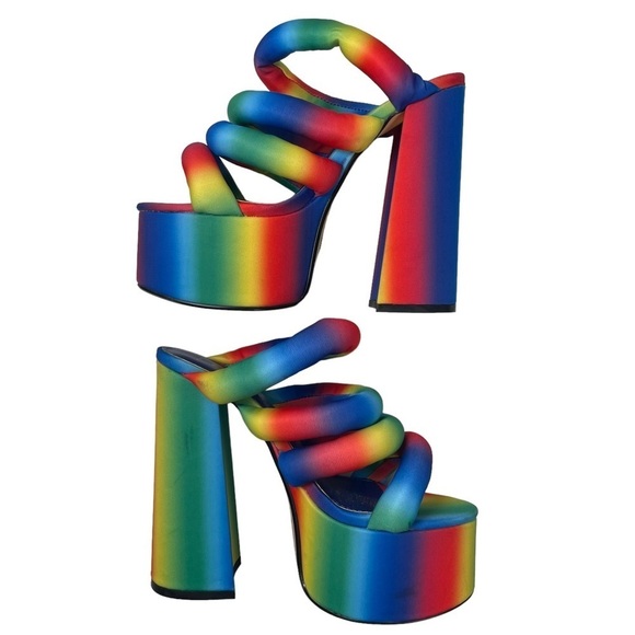 Lemon Drop by Privileged Rainbow Platform Sandals - Picture 1 of 11